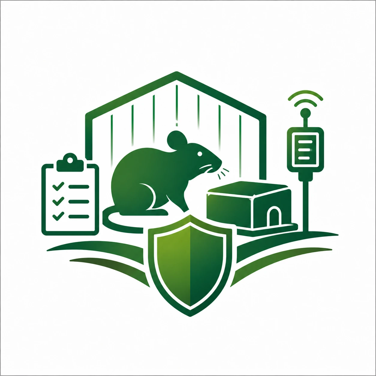 Diagrama técnico de una bodega con estaciones de monitoreo de roedores